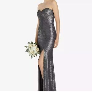NWT Dessy Collection dark silver sequin gown